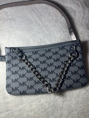 Michael Kors Blue-Gray MK Monogram Chain Shoulder Bag